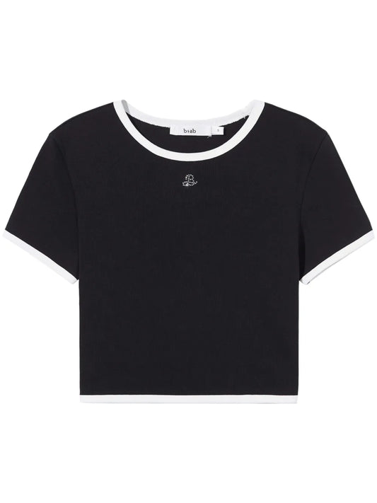 Rhinestone-Logo Contrast-Trim T-Shirt