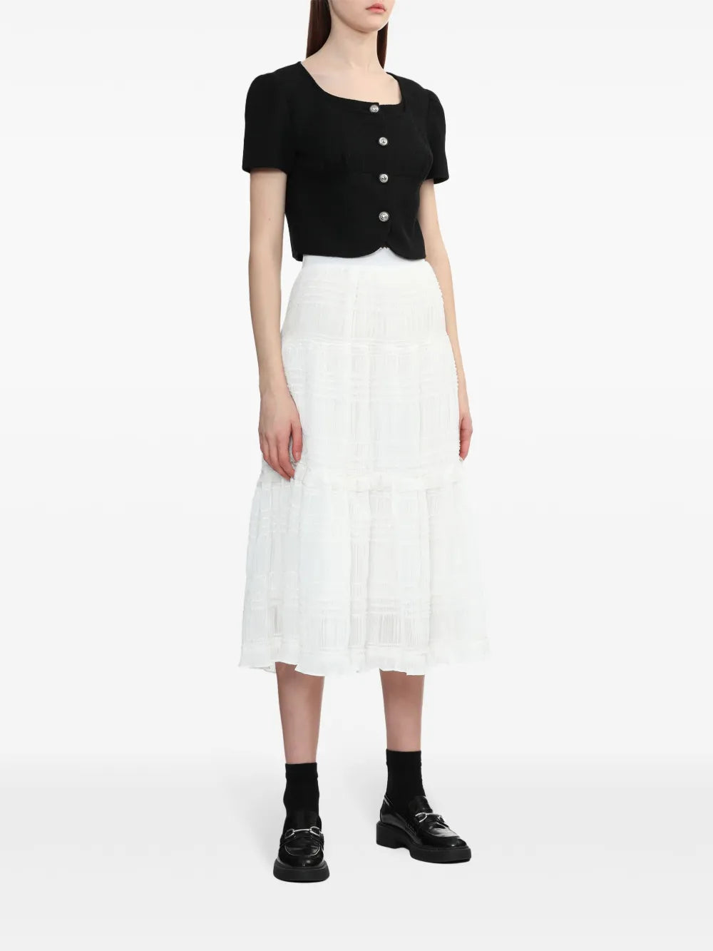 Gathered-Detail Button-Up Crop Top