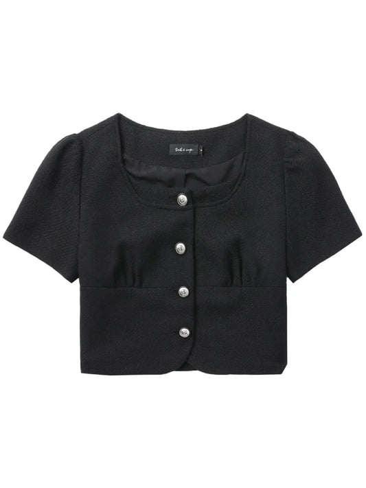 Gathered-Detail Button-Up Crop Top