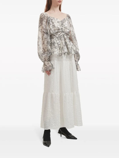 Ruched Floral-Print Blouse