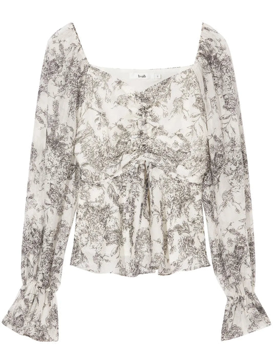 Ruched Floral-Print Blouse