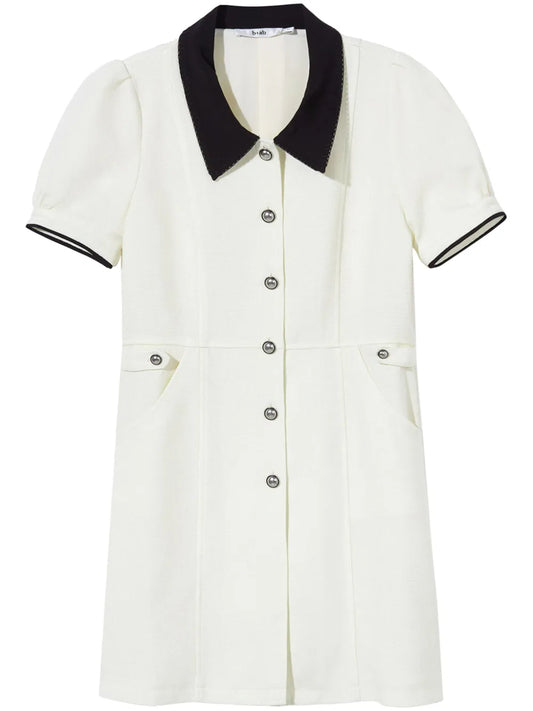 Contrast-Trimmed Short-Sleeve Minidress