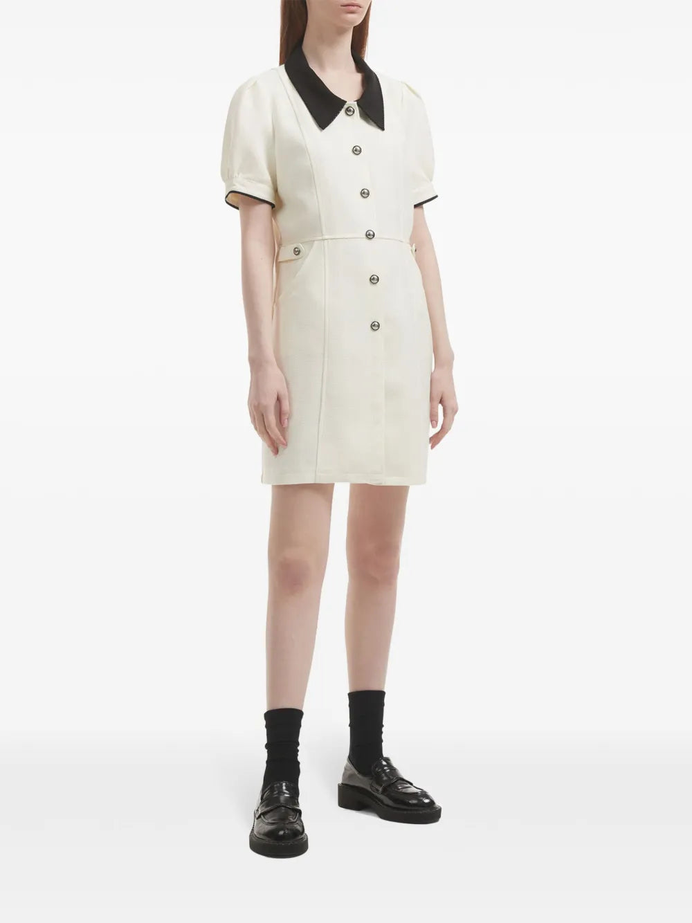 Contrast-Trimmed Short-Sleeve Minidress