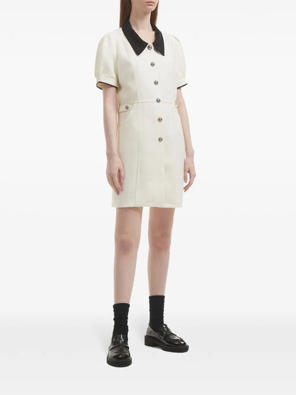 Contrast-Trimmed Short-Sleeve Minidress