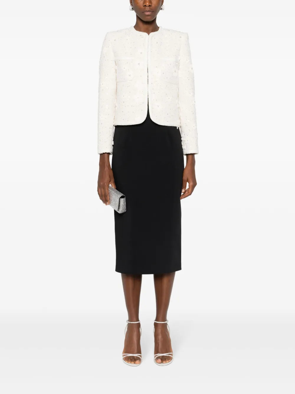 Floral-Appliqué Bouclé Jacket