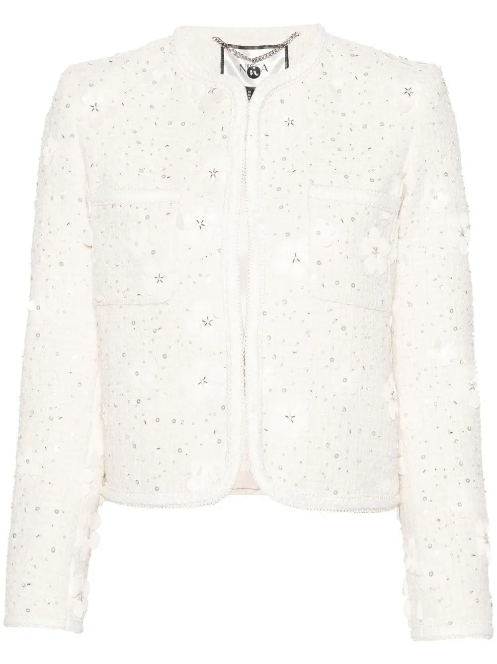 Floral-Appliqué Bouclé Jacket