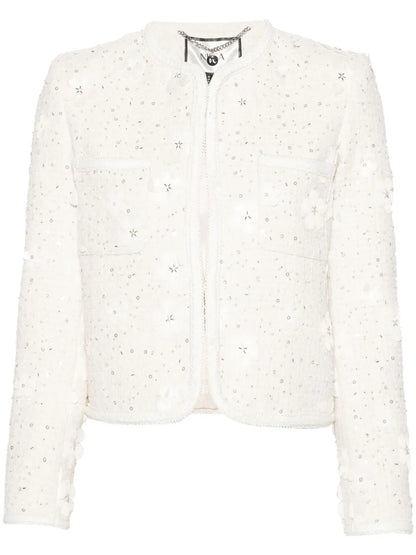 Floral-Appliqué Bouclé Jacket