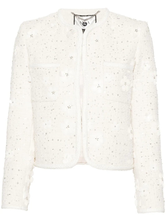 Floral-Appliqué Bouclé Jacket