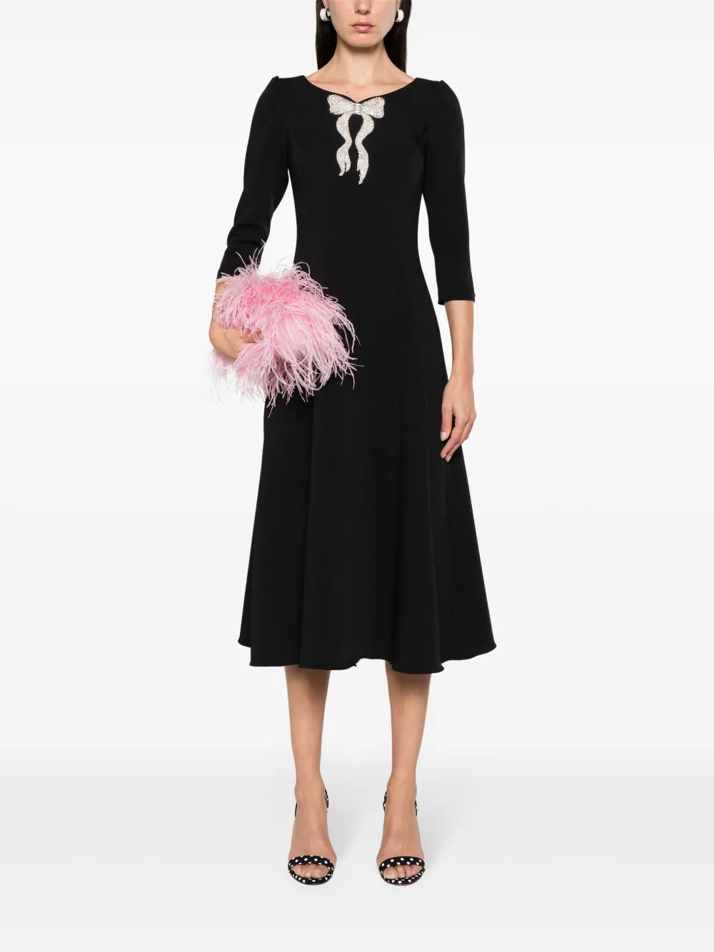 Rhinestoned Crepe Midi Dress