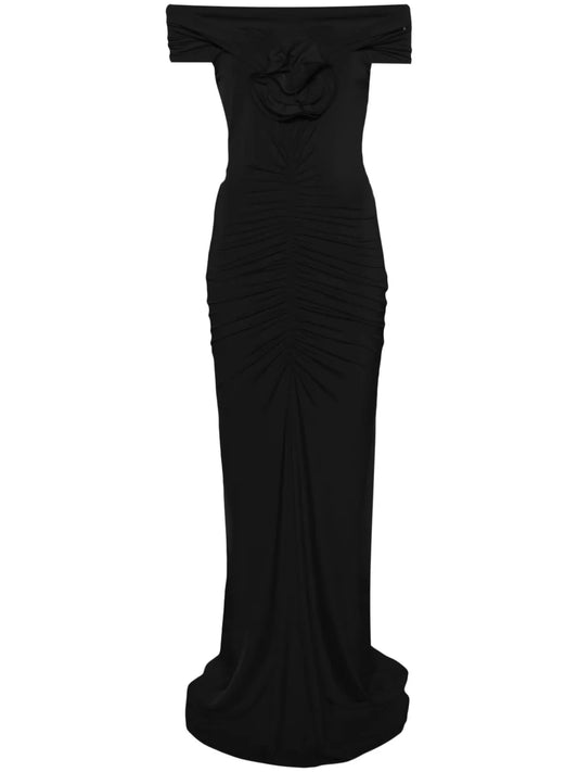 Floral-Appliqué Off-Shoulder Maxi Dress