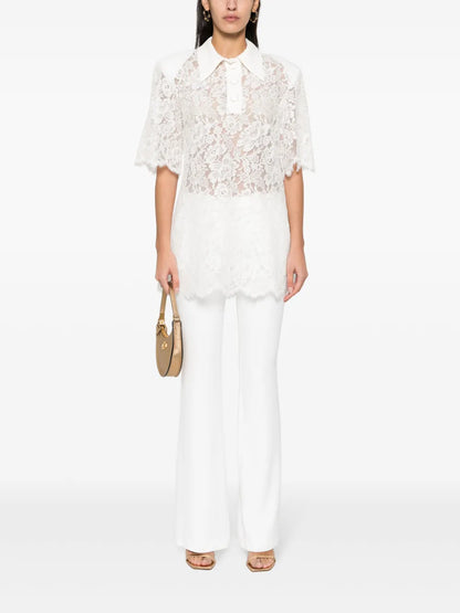 Floral-Lace Polo Top