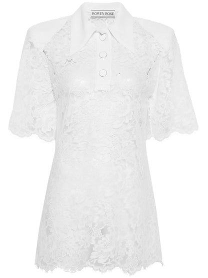 Floral-Lace Polo Top