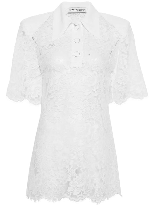 Floral-Lace Polo Top