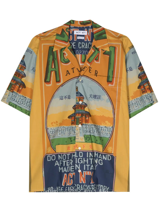 Temple-Print Cotton Shirt