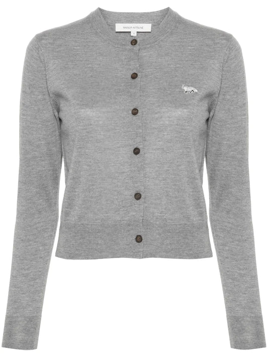 Logo-Embroidered Wool Cardigan
