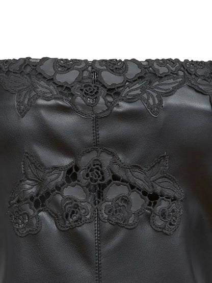 Vegan-Leather Guipure Mini Dress