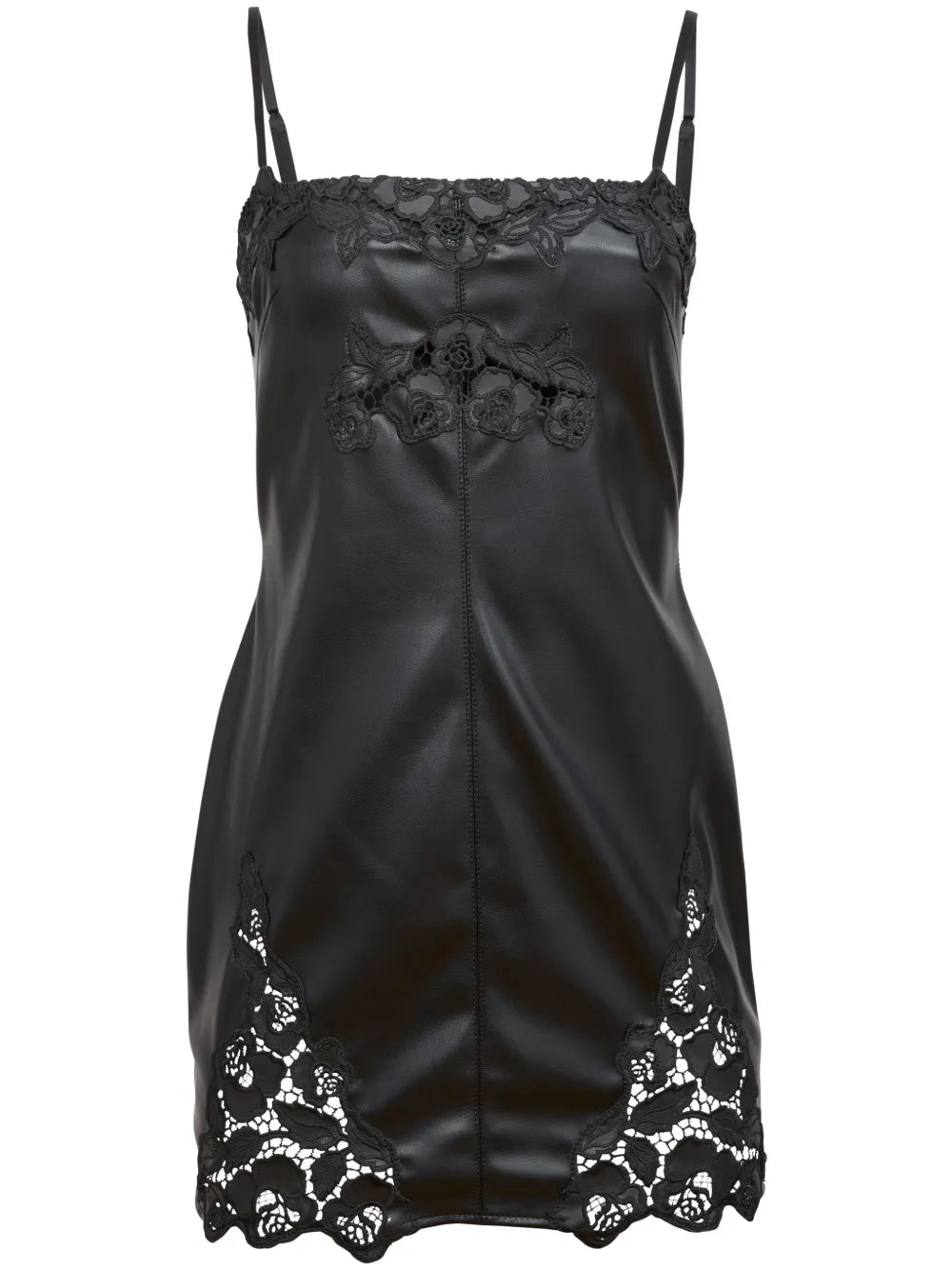 Vegan-Leather Guipure Mini Dress