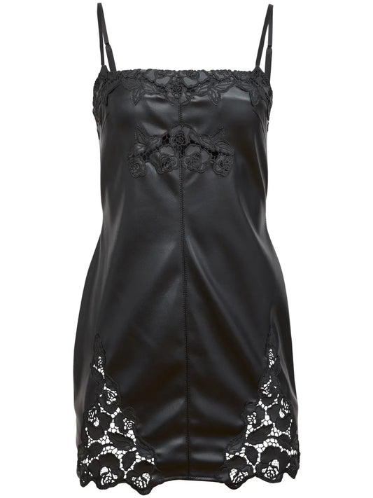 Vegan-Leather Guipure Mini Dress