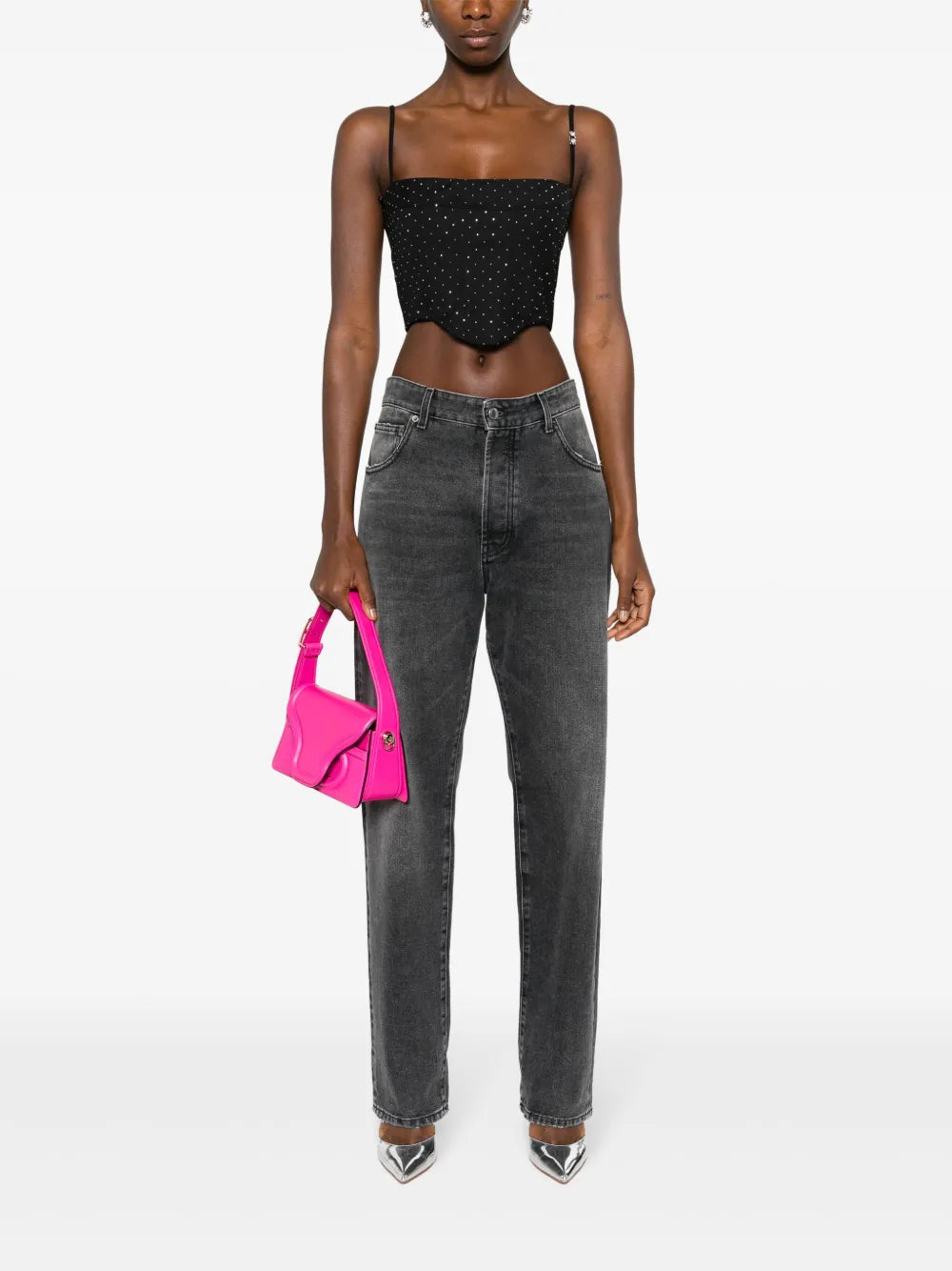 Rhinestone-Embellished Gabardine Top