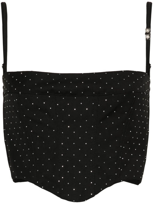 Rhinestone-Embellished Gabardine Top