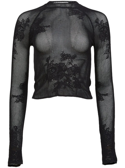 Pointelle-Knit Lace T-Shirt