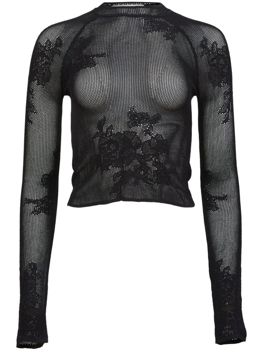 Pointelle-Knit Lace T-Shirt