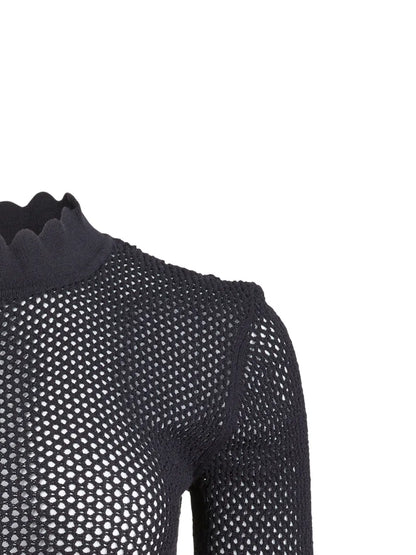 Pointelle-Knit Scalloped Top