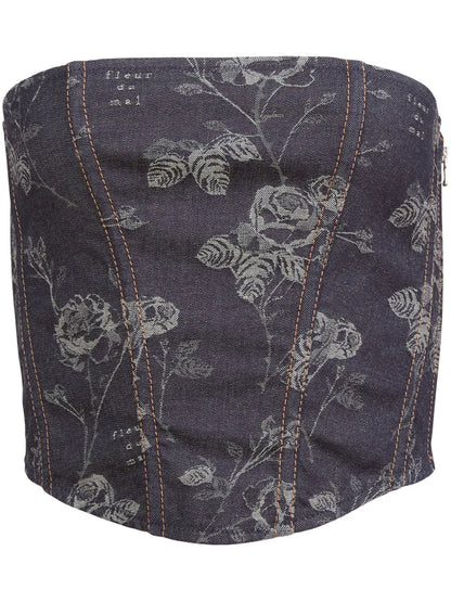 Floral-Jacquard Corset Top