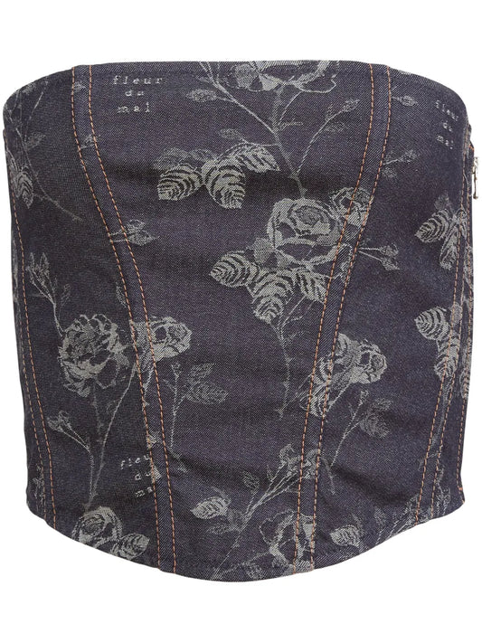 Floral-Jacquard Corset Top