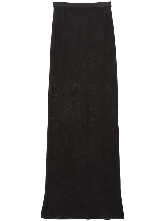Pointelle-Knit Lace Maxi Skirt