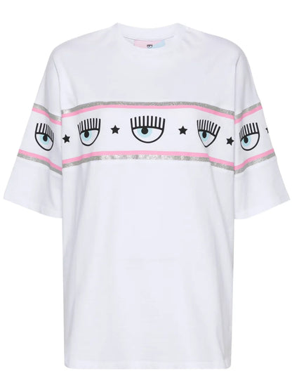 Eyelike-Glittered Cotton T-Shirt