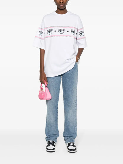 Eyelike-Glittered Cotton T-Shirt
