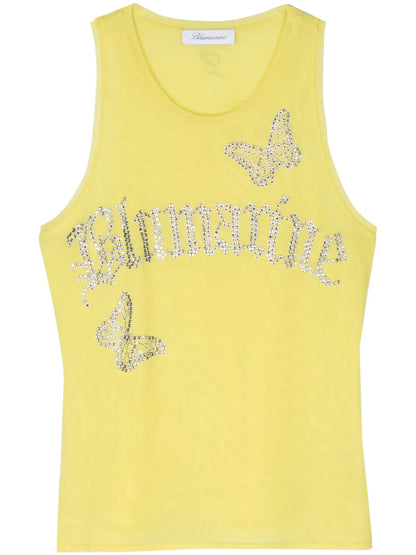 Rhinestones-Logo Mesh Tank Top