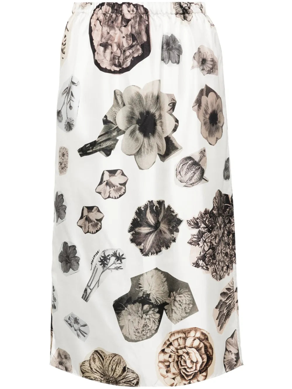 Floral-Print Silk Skirt