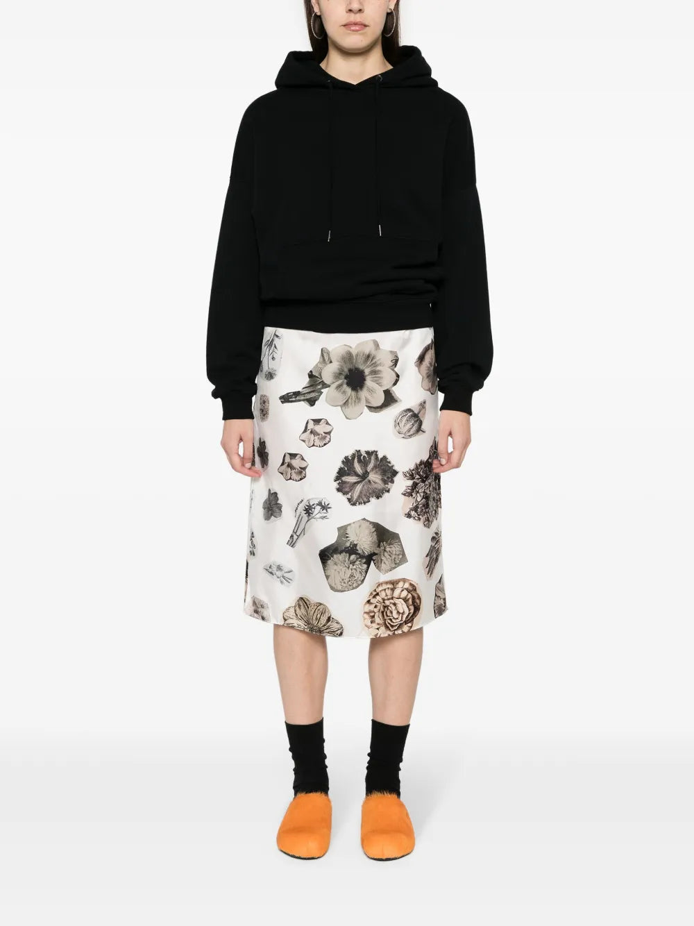 Floral-Print Silk Skirt