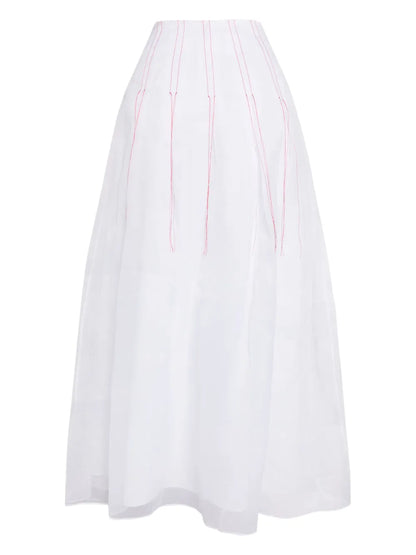 Contrast Thread-Detail Cotton Midi Skirt