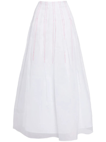Contrast Thread-Detail Cotton Midi Skirt