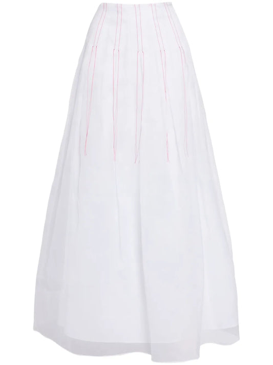 Contrast Thread-Detail Cotton Midi Skirt