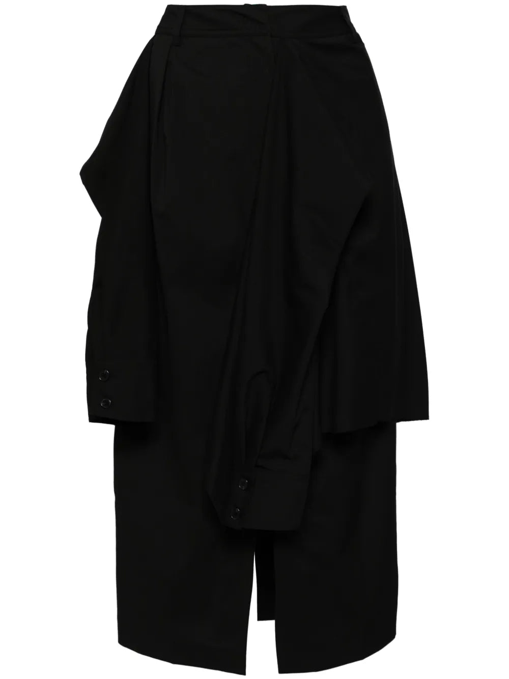 Layered Shirt-Detail Midi Skirt