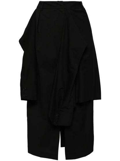 Layered Shirt-Detail Midi Skirt