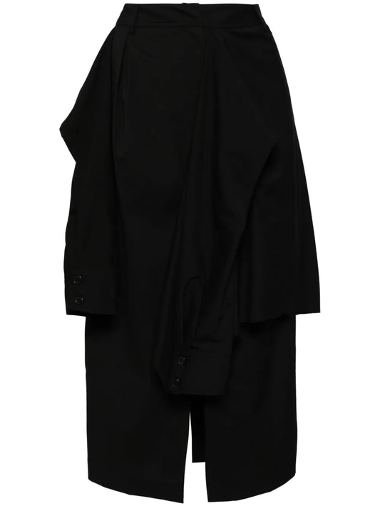 Layered Shirt-Detail Midi Skirt