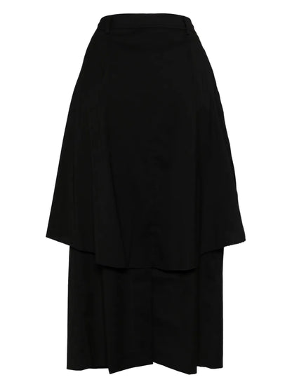 Layered Shirt-Detail Midi Skirt