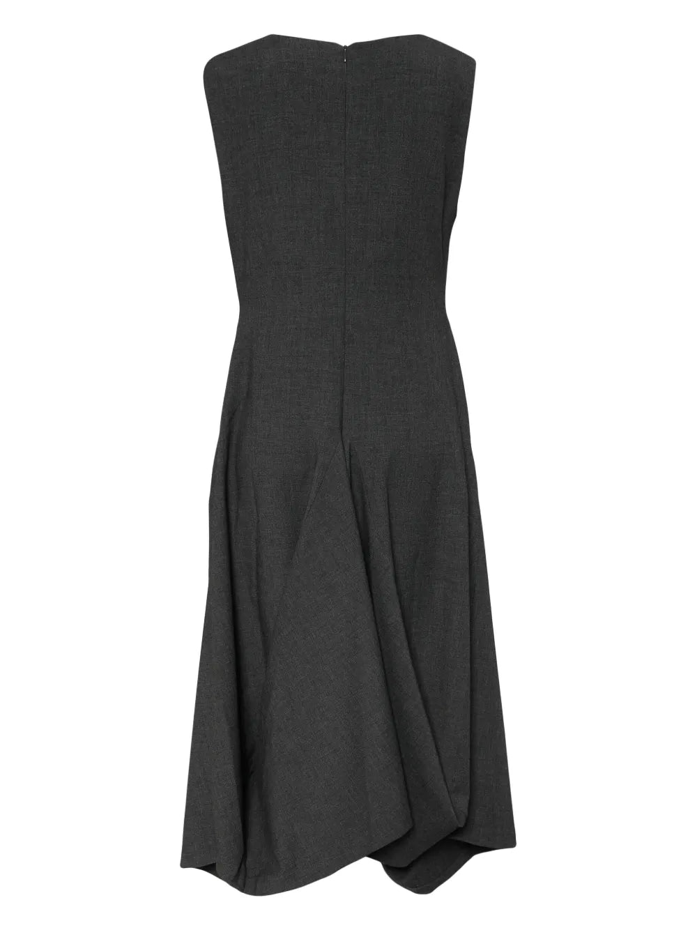 Twisted-Shoulder Structured Draping Midi Dress