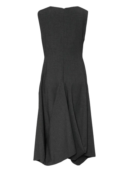 Twisted-Shoulder Structured Draping Midi Dress