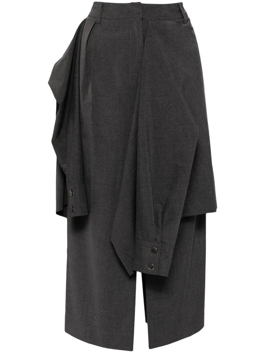 Layered Shirt-Detail Midi Skirt