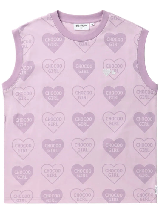 Heart-Print Cotton Tank Top
