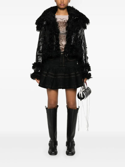 Shearling-Trim Leather Jacket