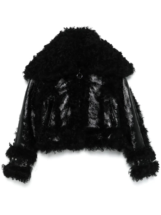 Shearling-Trim Leather Jacket