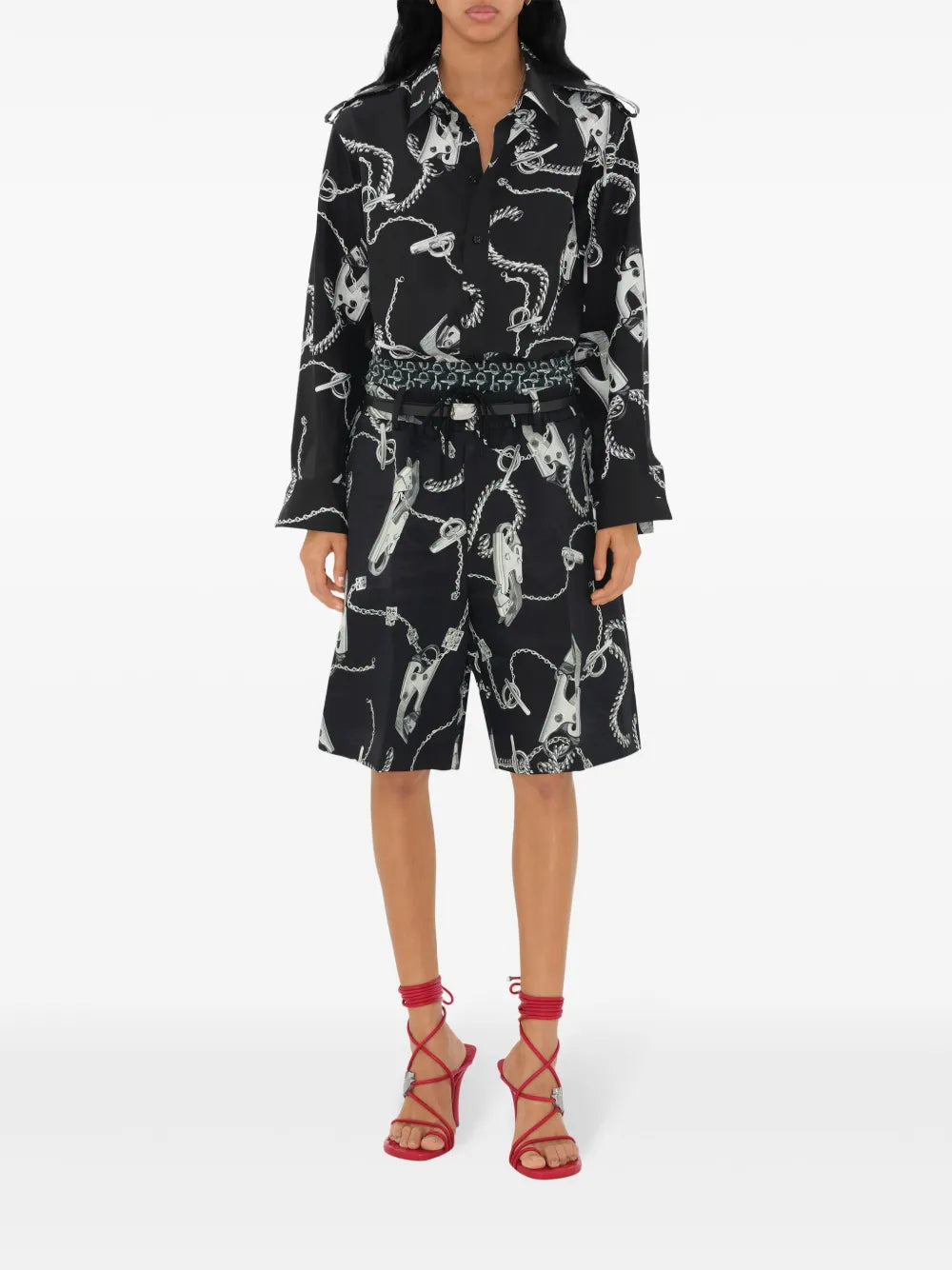 Chain Link-Print Straight-Leg Shorts