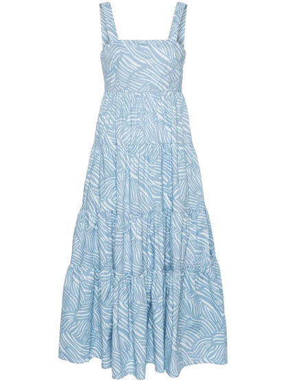 Zebra-Print Tiered Midi Dress